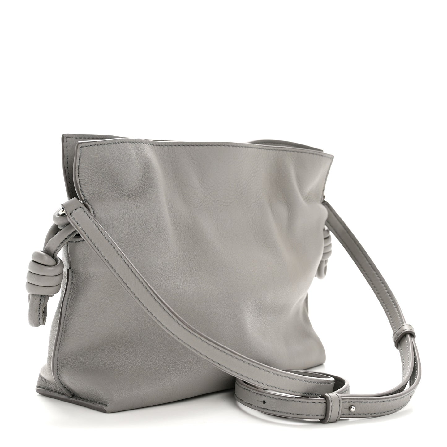 Calfskin Mini Flamenco Knot Clutch Pearl Grey