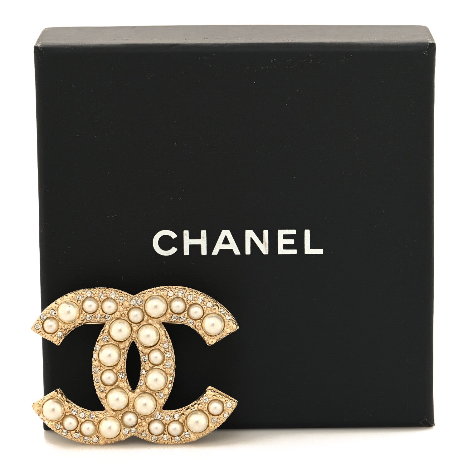 Chanel Metal Crystal Graduated Pearl CC Brooch Gold 4 of 4