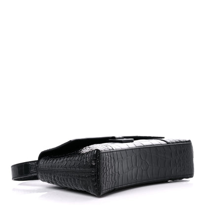 Balenciaga Extra Supple Calfskin Crocodile Embossed Monochrome XS Downtown Shoulder Bag Black 4 of 10