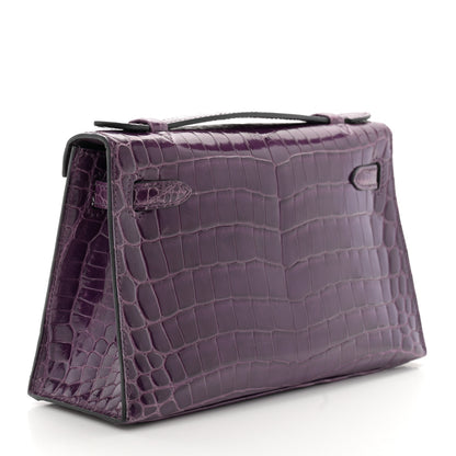 Hermes Shiny Niloticus Crocodile Kelly Pochette Amethyste 3 of 10