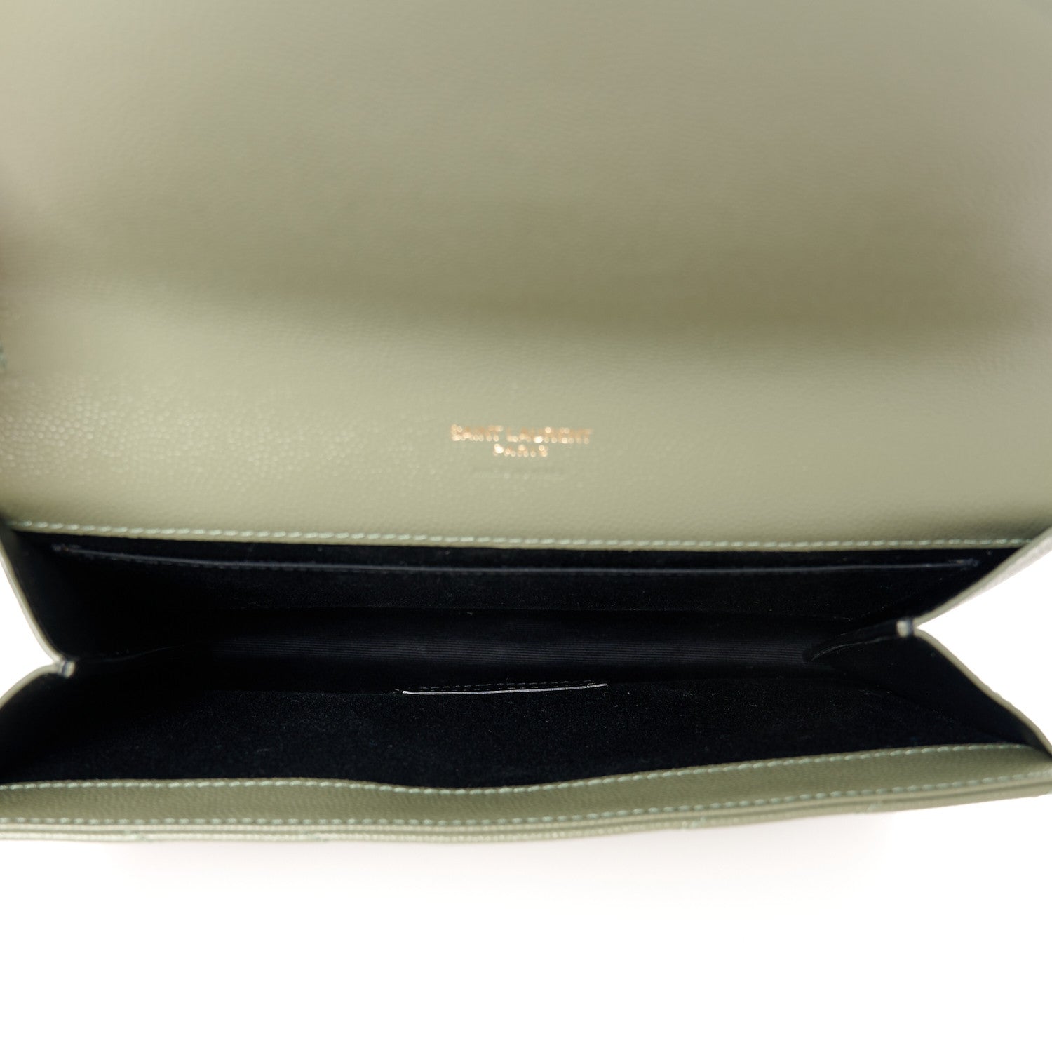 Saint Laurent Grain De Poudre Matelasse Chevron Monogram Envelope Clutch Light Sage 5 of 10