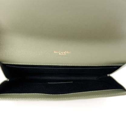 Saint Laurent Grain De Poudre Matelasse Chevron Monogram Envelope Clutch Light Sage 5 of 10