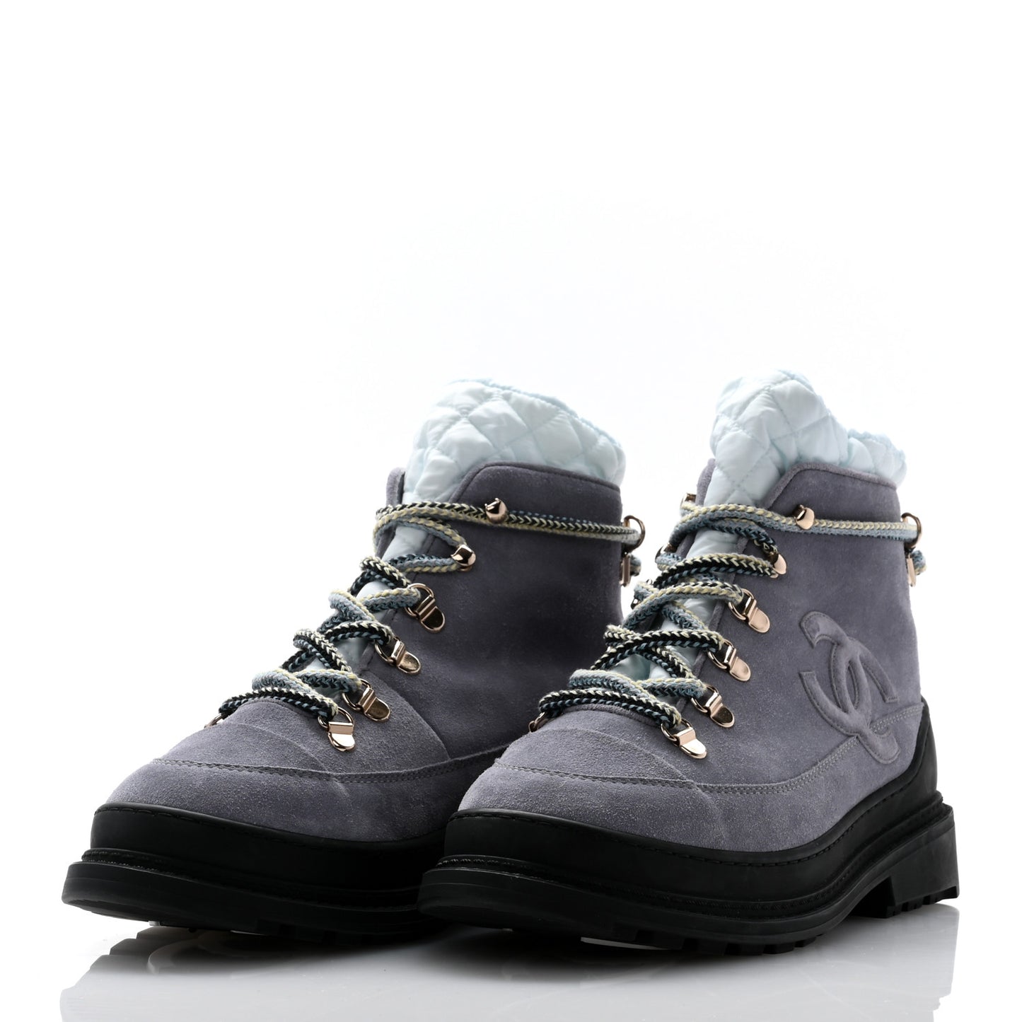 Suede Nylon Lace Up Snow Boots 38 Grey Blue