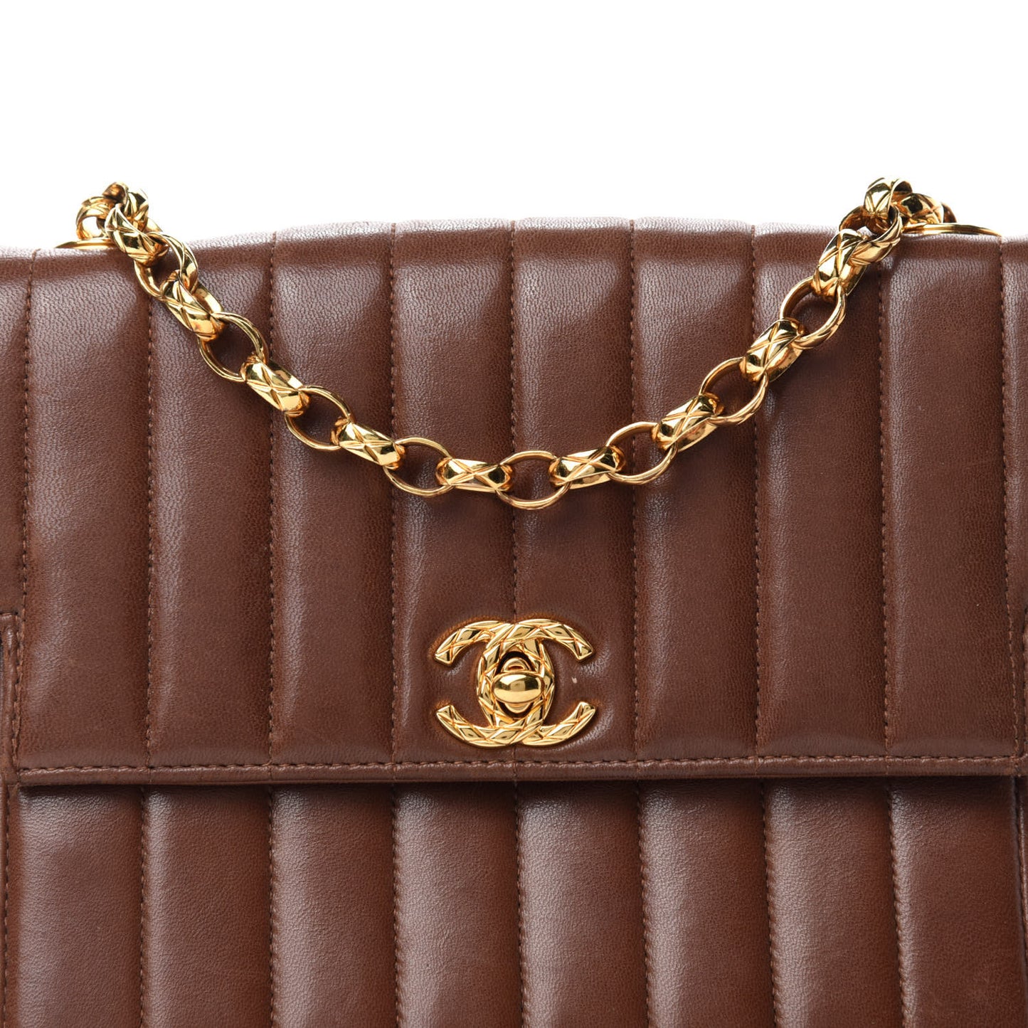Lambskin Vertical Quilt Small Square Flap Brown