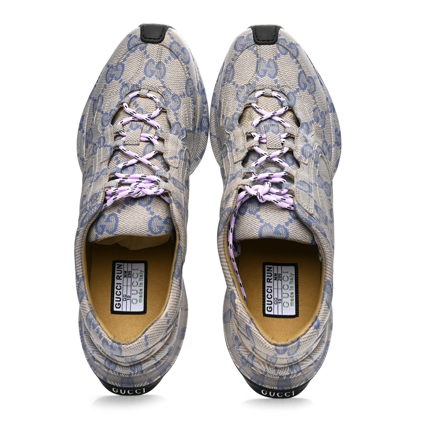 Ultralight Plume Calfskin Monogram Printed Mens Gucci Run Sneakers 10 Beige Blue