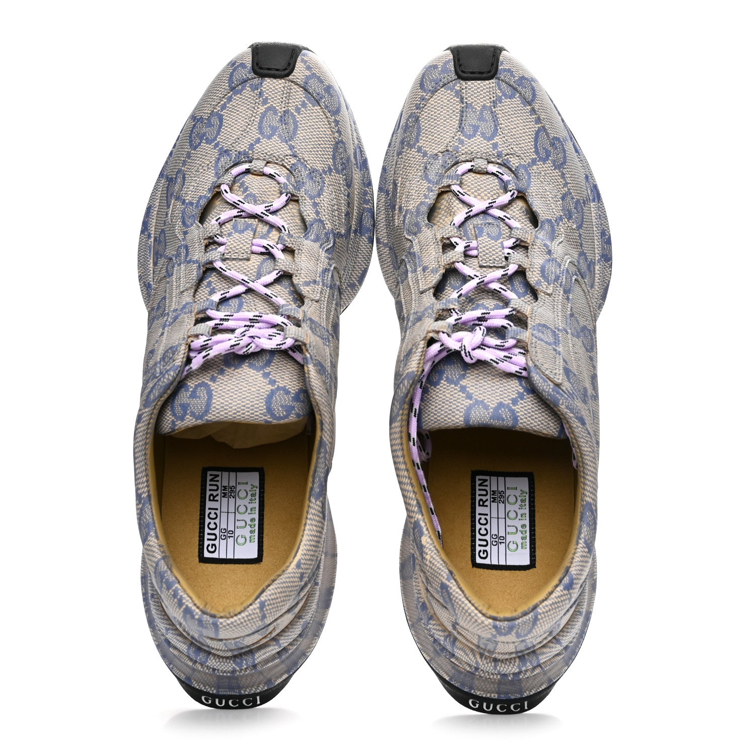 Gucci Ultralight Plume Calfskin Monogram Printed Mens Gucci Run Sneakers 10 Beige Blue 2 of 10