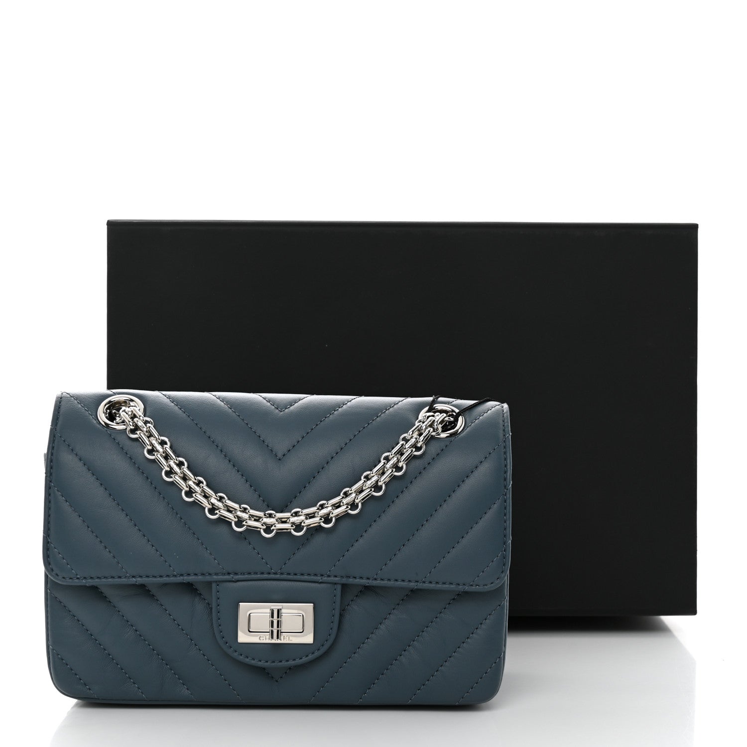 Chanel Aged Calfskin Chevron Quilted 2.55 Reissue Mini Flap Blue 11 of 11