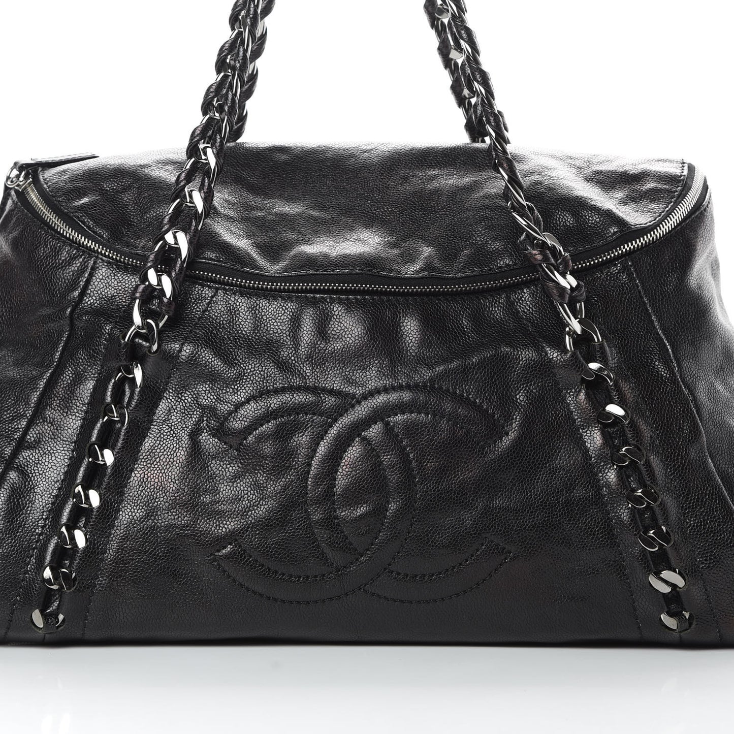 Glazed Caviar Modern Chain Tote Black