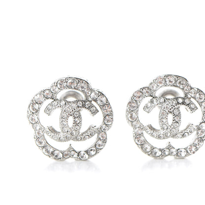Chanel Crystal Coco Flapper Camellia CC Stud Earrings Silver 5 of 7