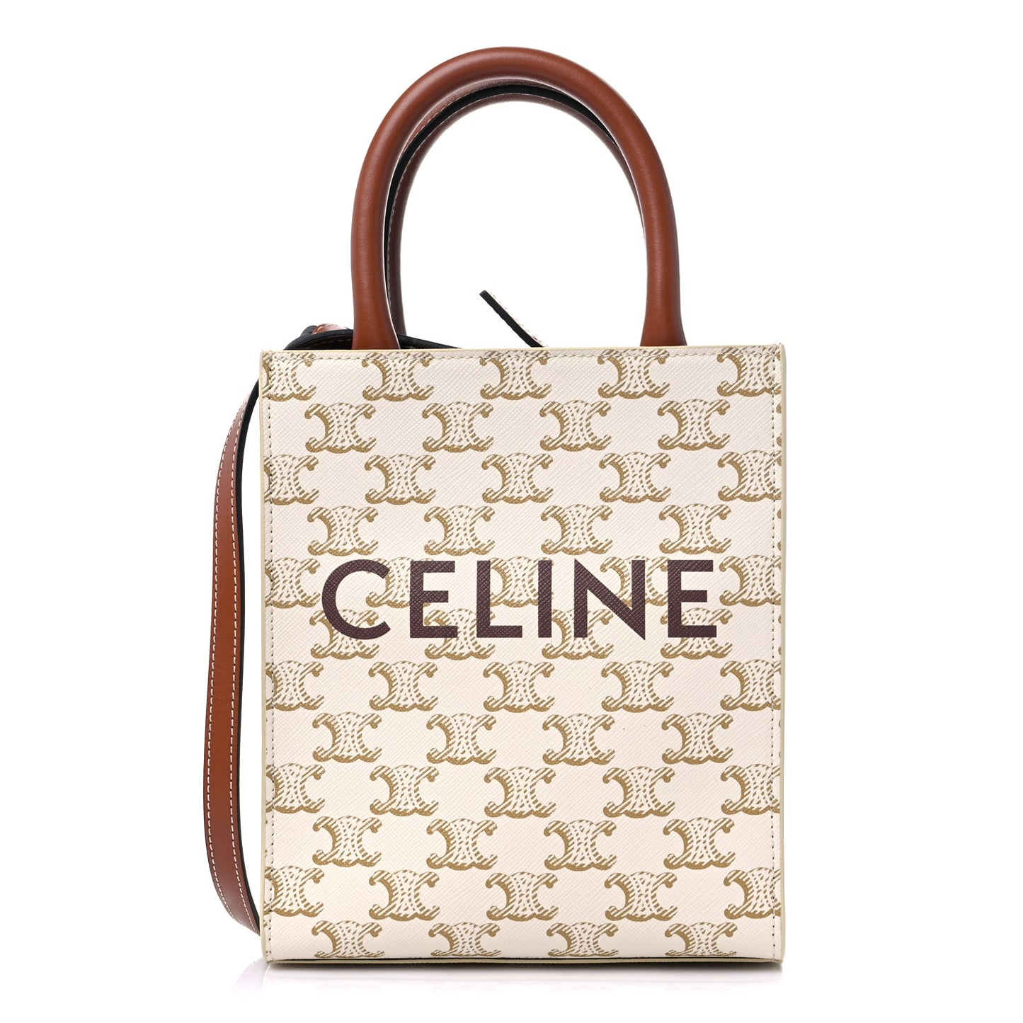 Triomphe Canvas Calfskin Mini Vertical Cabas White