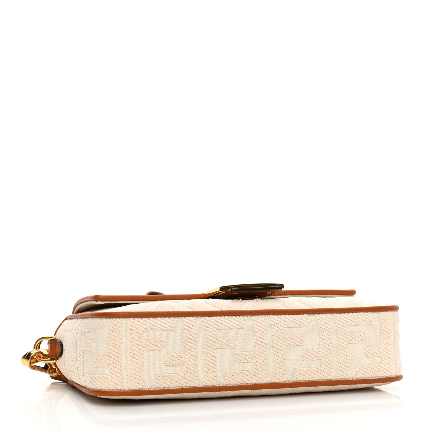 Fendi Canvas Vitello King Bi-Color Strap FF Embroidered Baguette Grezzo Brandy Cuoio 4 of 7