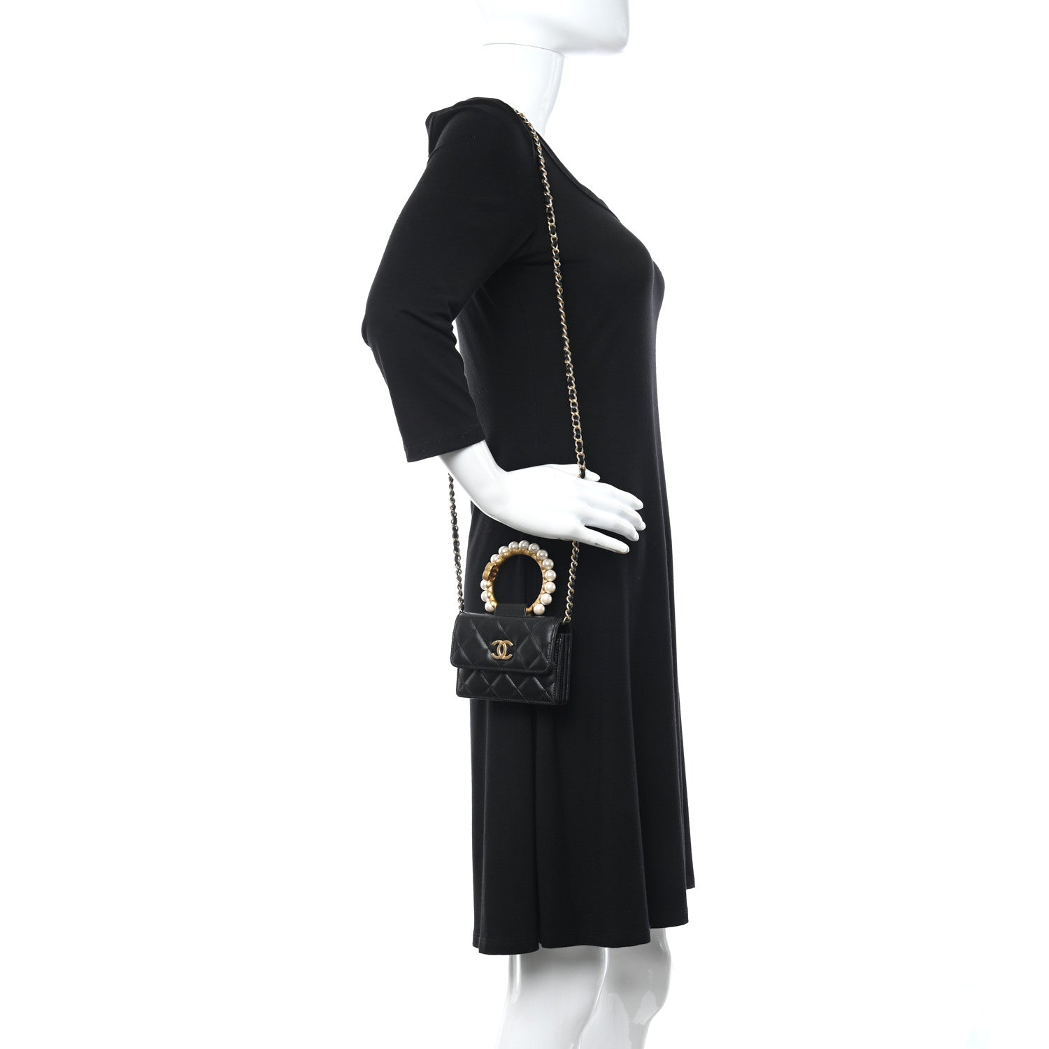 Chanel Lambskin Quilted Pearl Crown Clutch With Chain Black 3 of 9