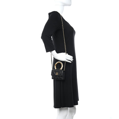 Chanel Lambskin Quilted Pearl Crown Clutch With Chain Black 3 of 9