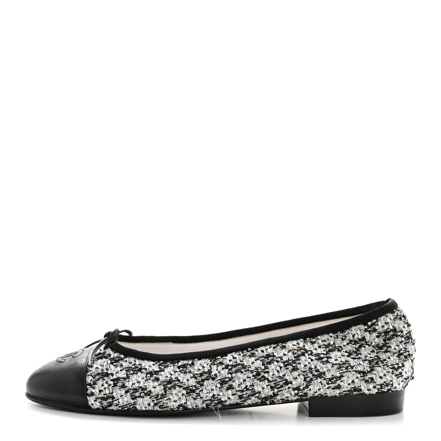 Chanel Tweed Sequin Lambskin Cap Toe Ballerina Flats 39 Black 1 of 9