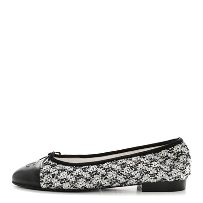 Chanel Tweed Sequin Lambskin Cap Toe Ballerina Flats 39 Black 1 of 9