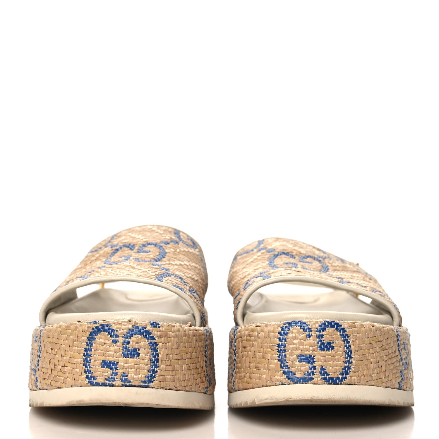 Gucci Raffia GG Monogram Granada Kid Angelina Platform 35mm Slingback Sandals 37.5 Natural Royale Mystic White 3 of 10