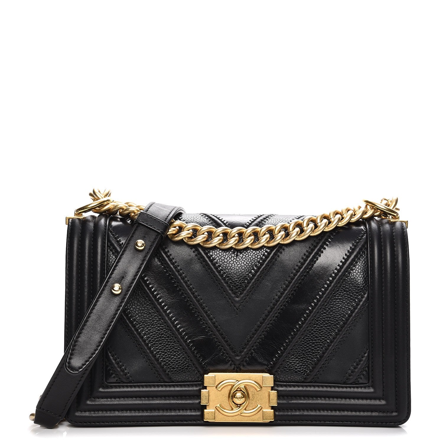 Chanel Caviar Suede Calfskin Chevron Medium Boy Flap Black 1 of 9