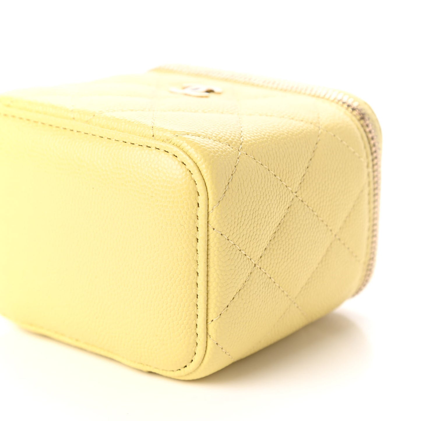 Caviar Quilted Mini Vanity Case With Chain Yellow