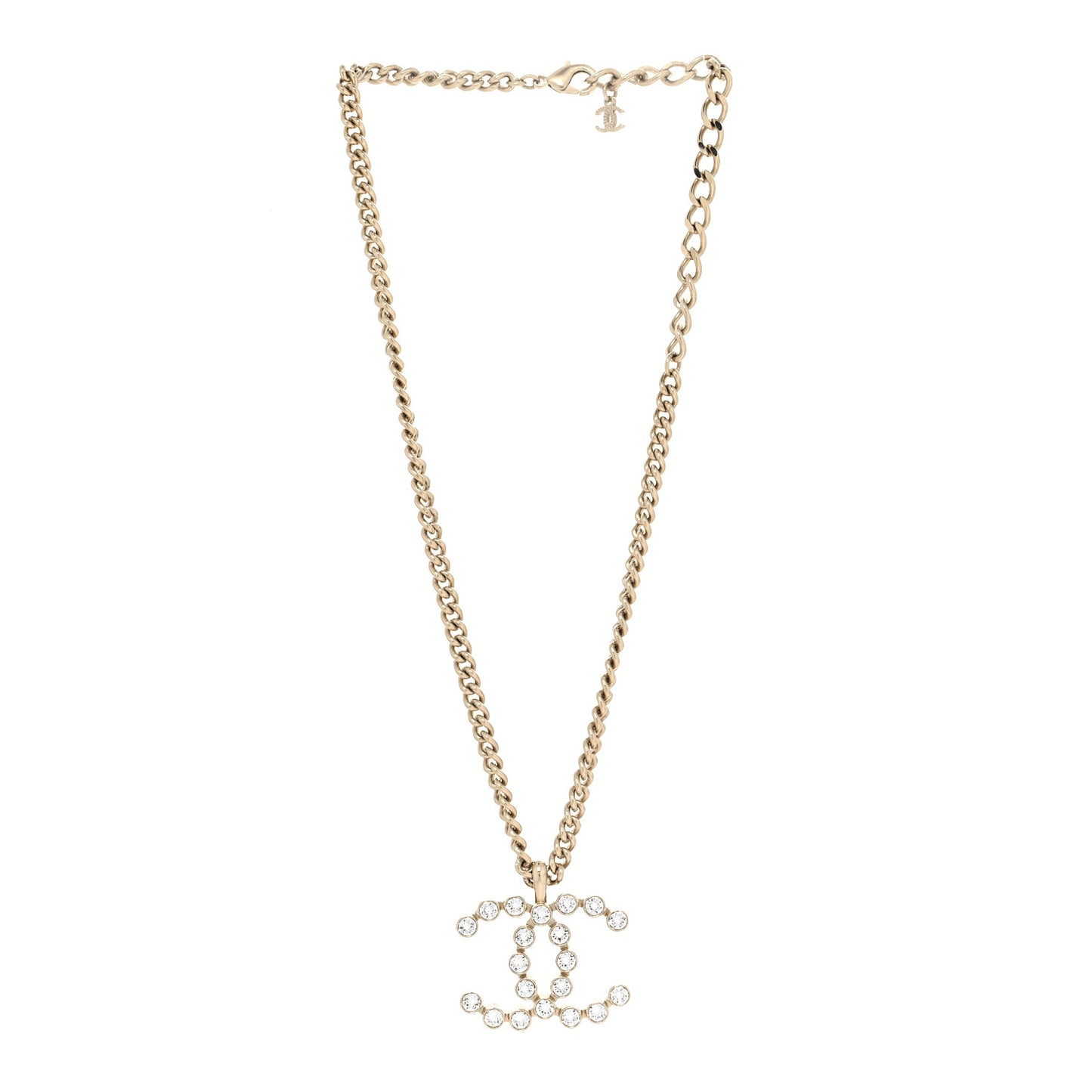 Metal Crystal CC Pendant Necklace Gold