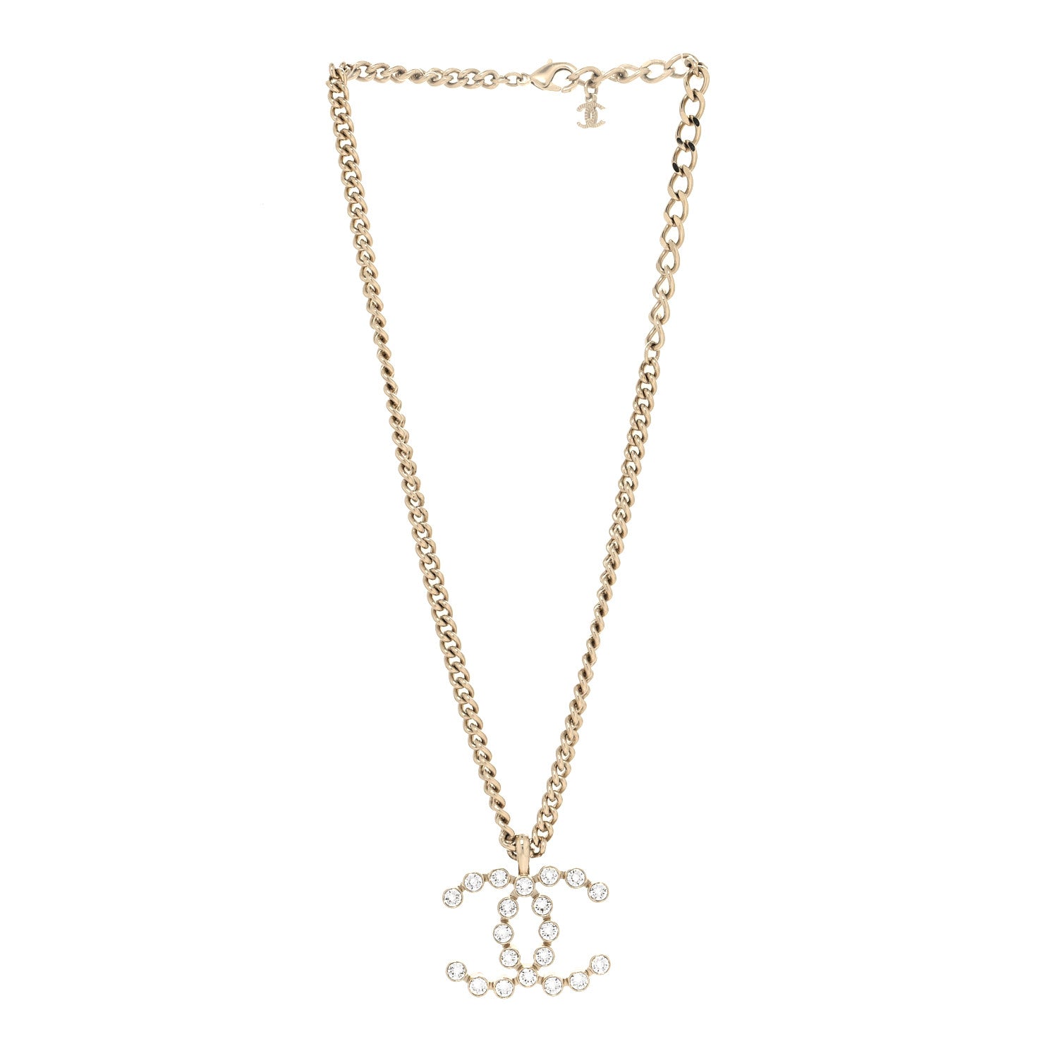 Chanel Metal Crystal CC Pendant Necklace Gold 3 of 5