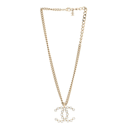 Chanel Metal Crystal CC Pendant Necklace Gold 3 of 5