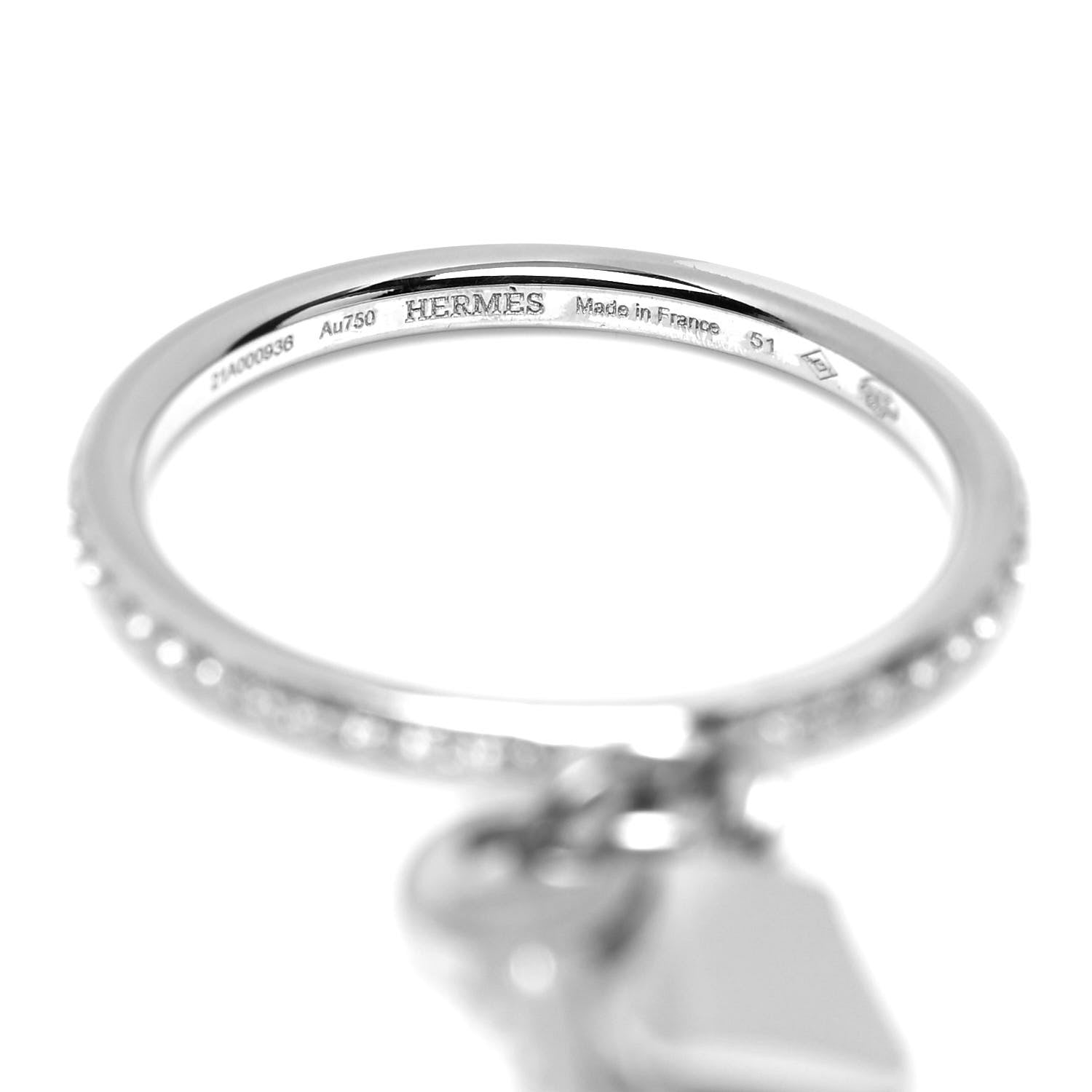 Hermes 18K White Gold Diamond Kelly Clochette Ring 51 5.75 4 of 5