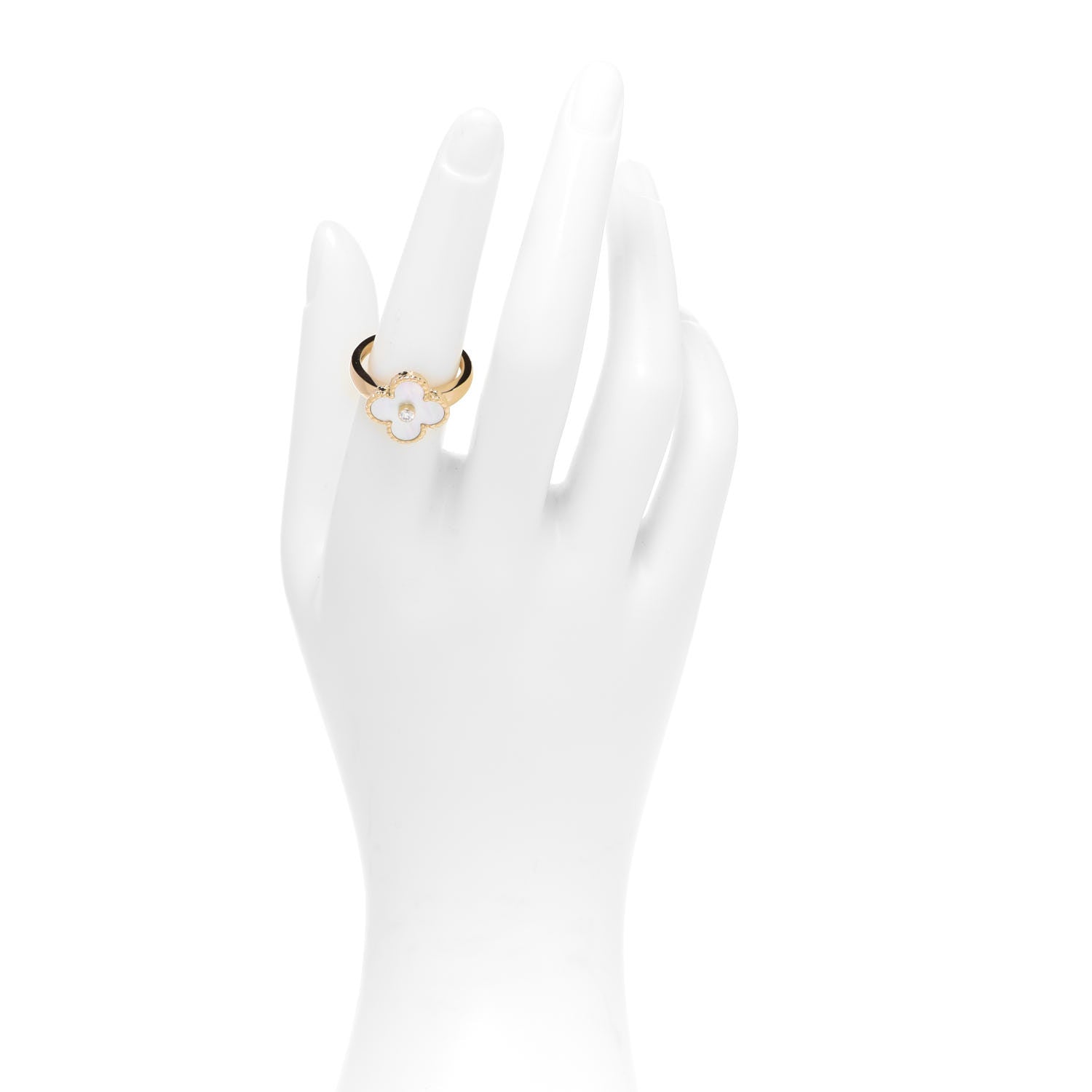 Van Cleef & Arpels 18K Yellow Gold Diamond Mother of Pearl Vintage Alhambra Ring 55 7.25 4 of 7