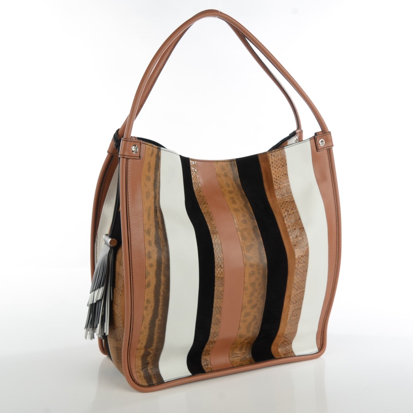 Calfskin Ayers Snakeskin Striped Medium Tote Dune
