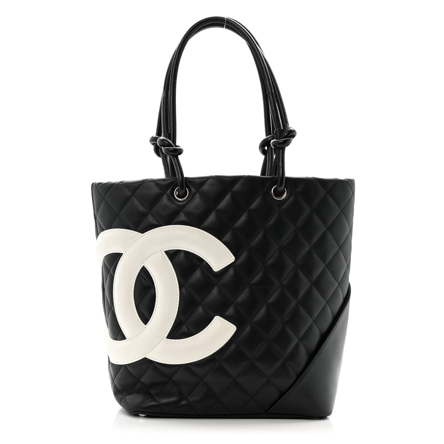 Calfskin Quilted Medium Cambon Tote Black White