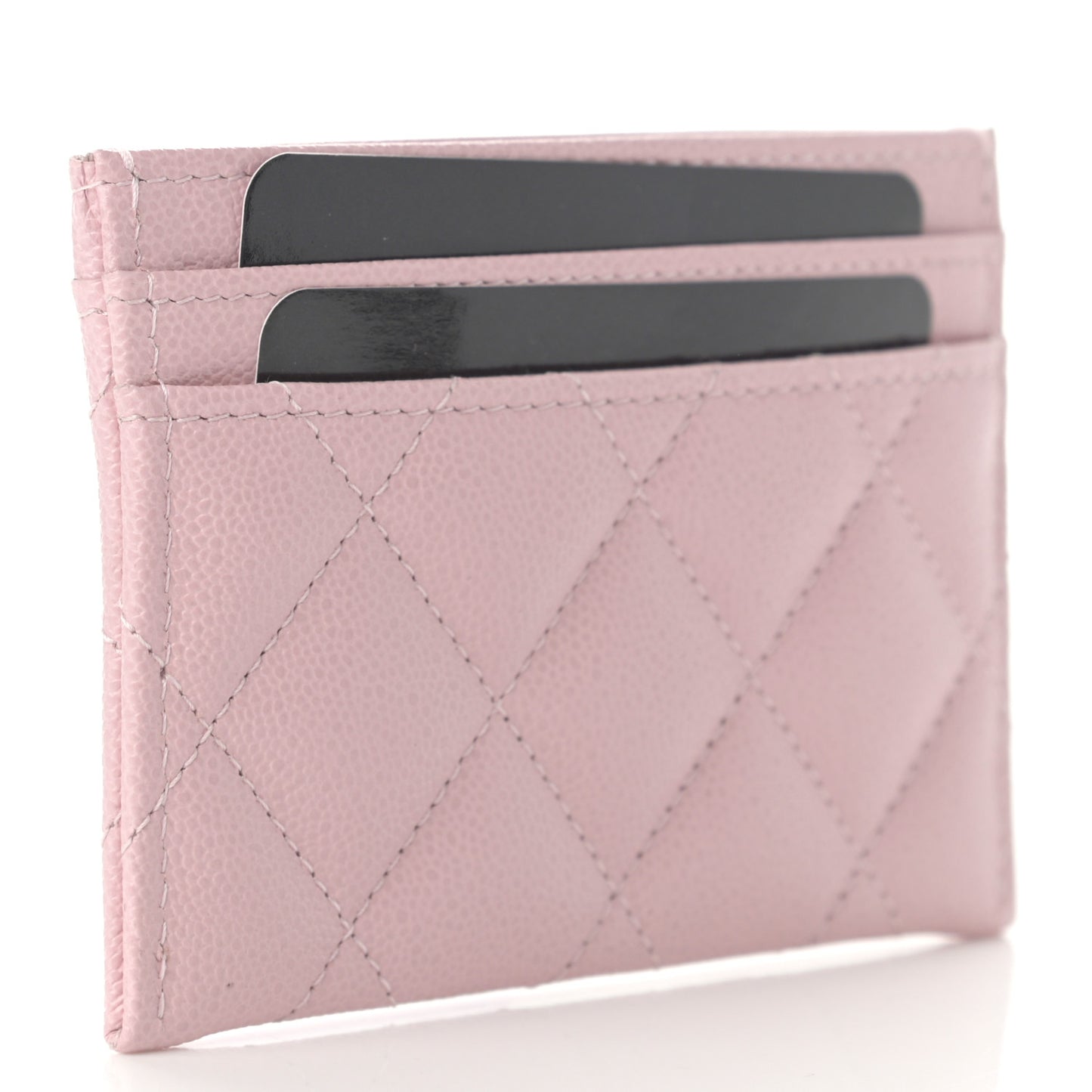 Caviar Quilted Studded CC Card Holder Light Pink