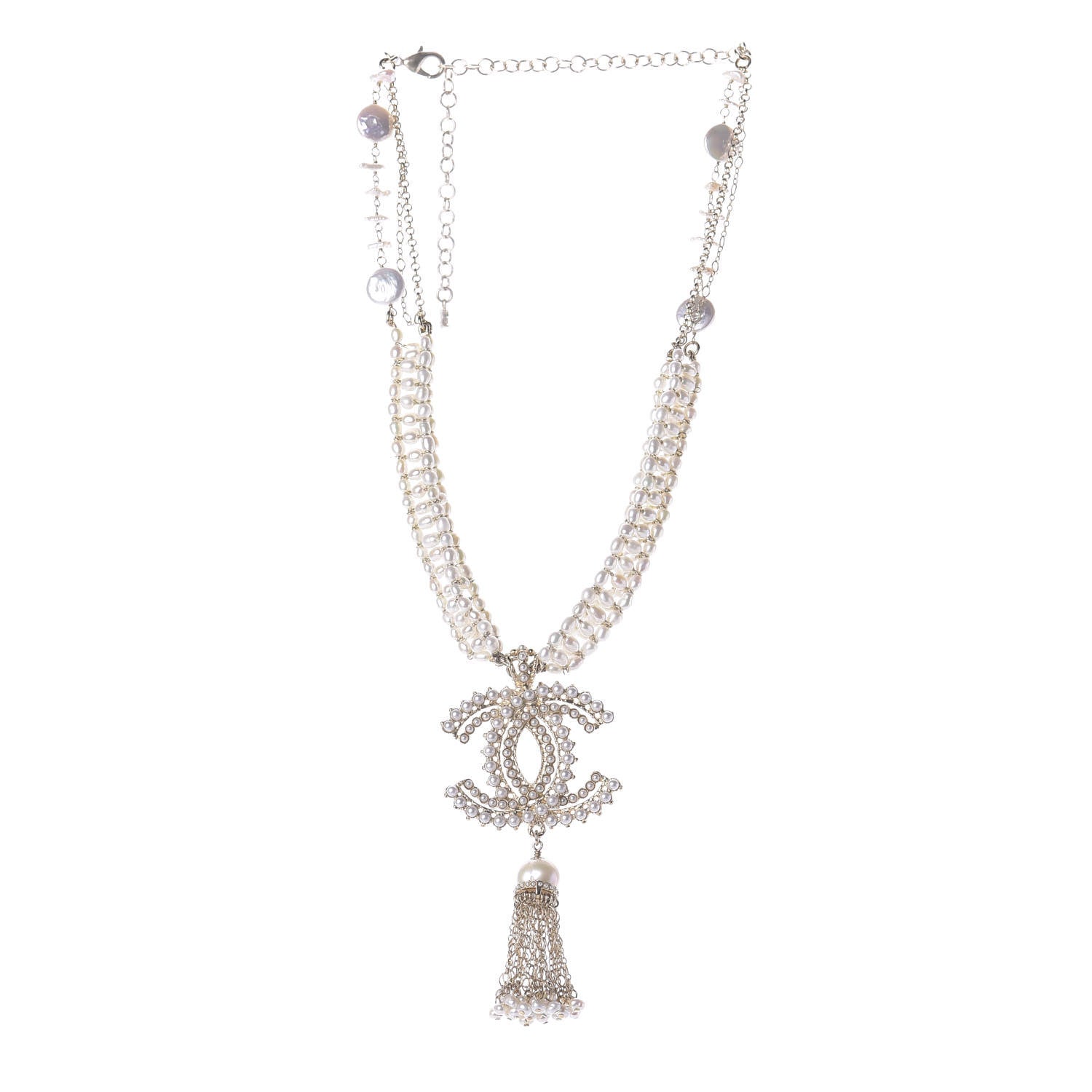 Chanel Pearl Crystal CC Long Necklace Gold 1 of 4