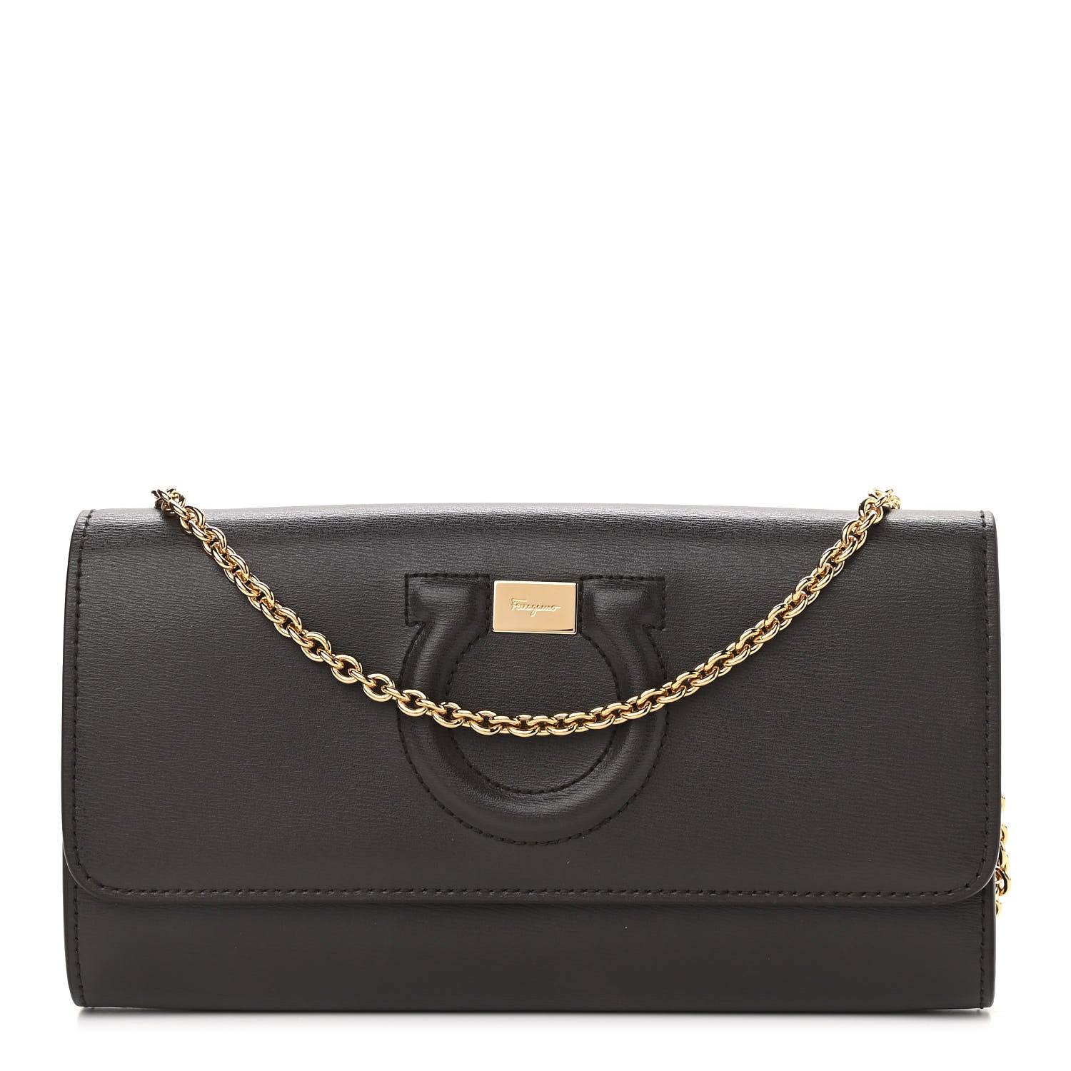 Salvatore Ferragamo Calfskin City Wallet On Chain Black 1 of 10