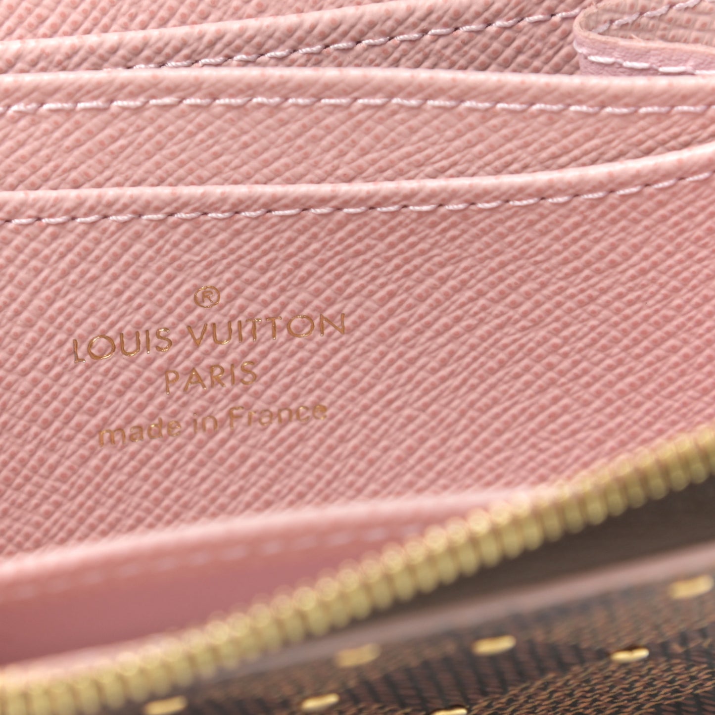 Damier Ebene Studded Zippy Coin Purse Rose Ballerine