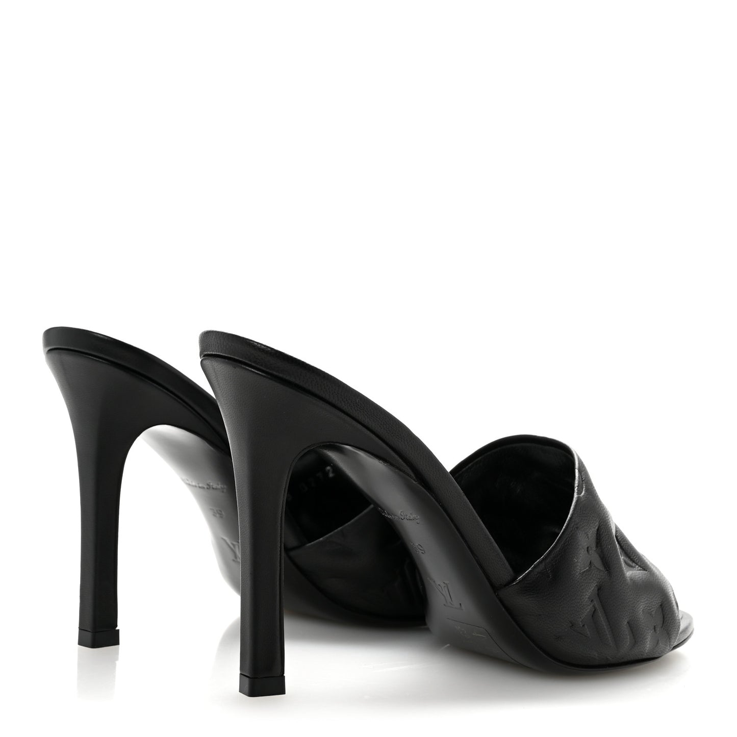 Lambskin Embossed Monogram Revival High Heel Mules 39 Black