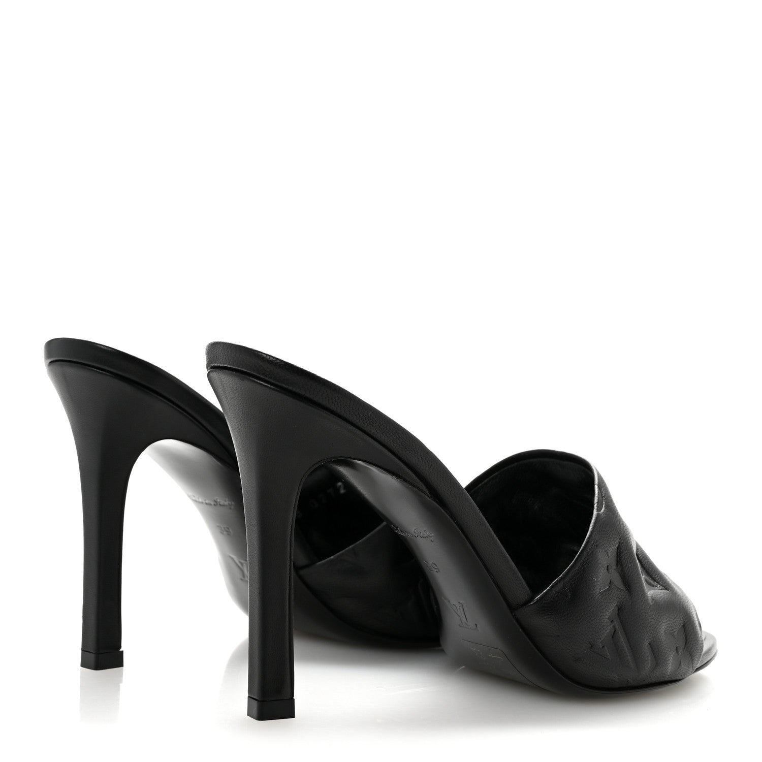 Louis Vuitton Lambskin Embossed Monogram Revival High Heel Mules 39 Black 5 of 9