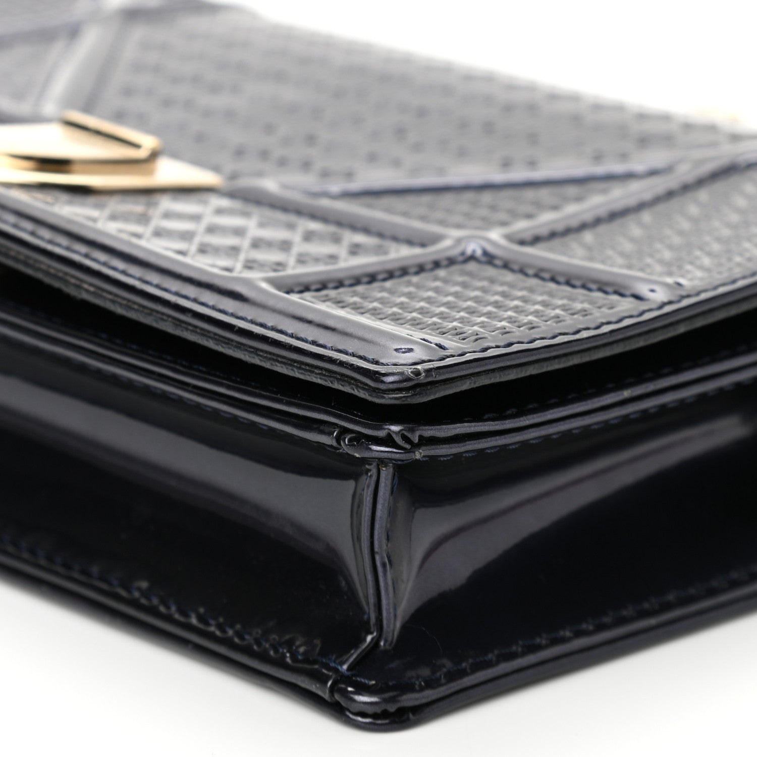 Christian Dior Metallic Patent Micro-Cannage Diorama Wallet on Chain Pouch Navy Blue 8 of 8