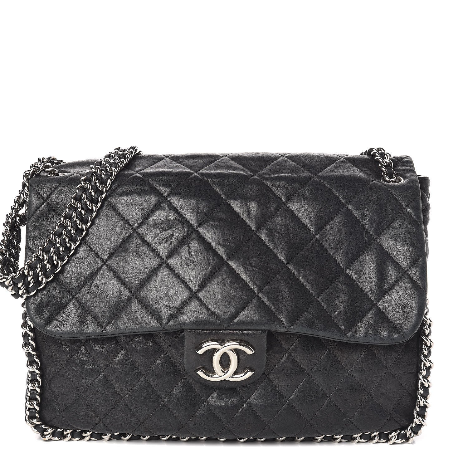 Chanel Washed Lambskin Quilted Maxi Chain Around Flap Black 1 of 14