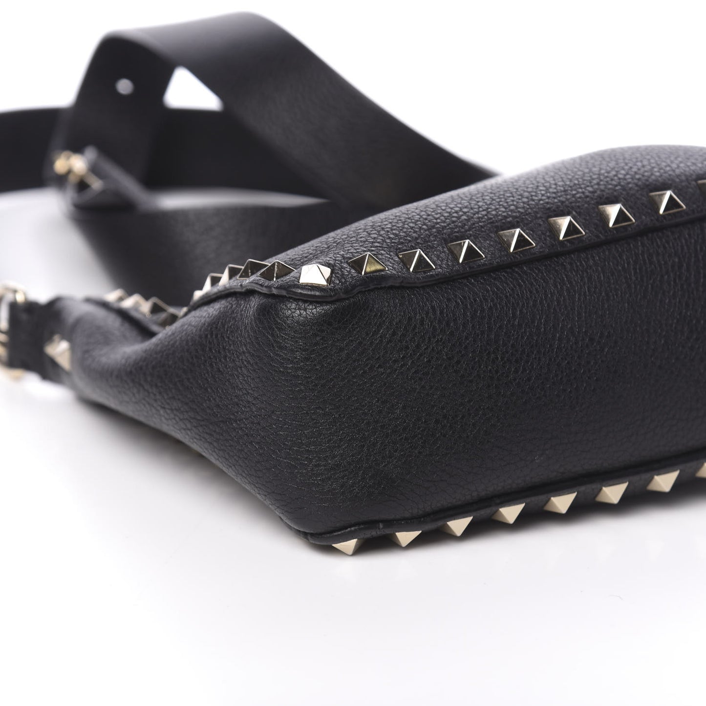 Pebbled Calfskin Mini Rockstud Flip-Lock Messenger Bag Black