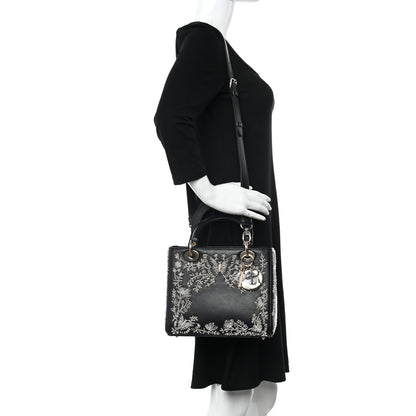 Christian Dior Calfskin Beaded Embroidered Ramage Butterfly Medium Lady Dior Black White Black White 2 of 10
