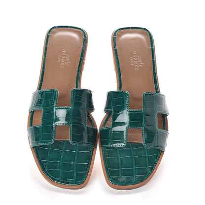 Hermes Shiny Alligator Oran Sandals 36 Emeraude 6 of 11