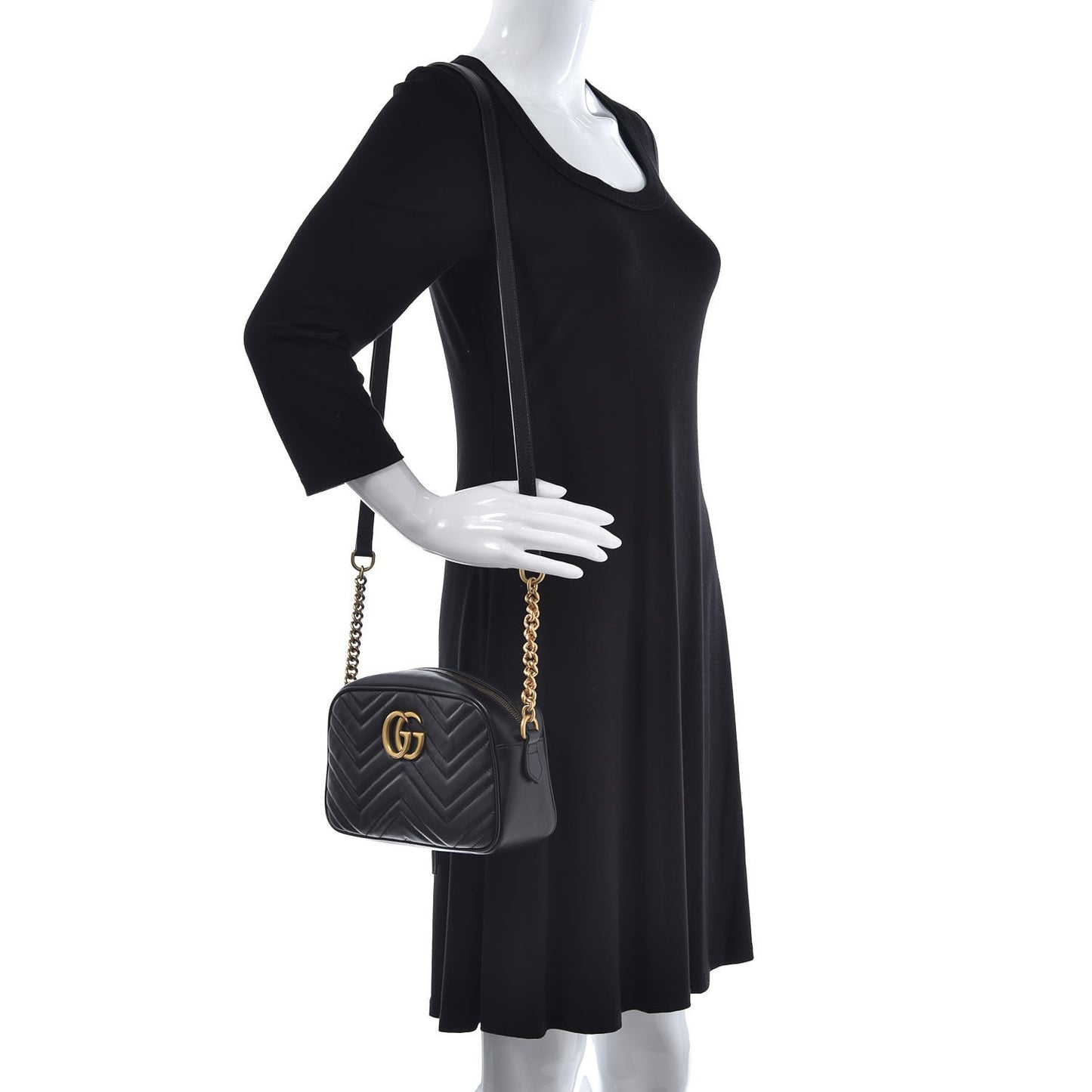 Calfskin Matelasse Small GG Marmont Chain Shoulder Bag Black