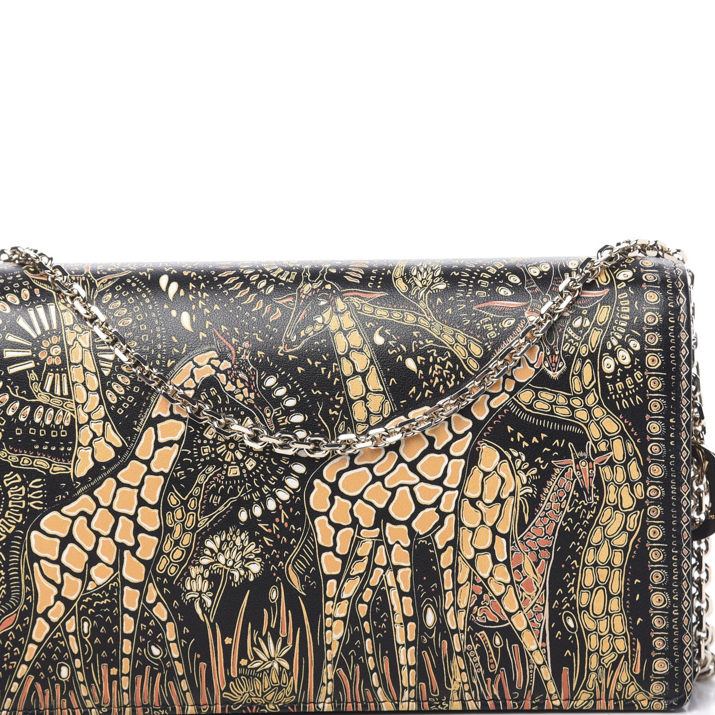 Printed Calfskin Animals Chain Pouch Brown Multicolor