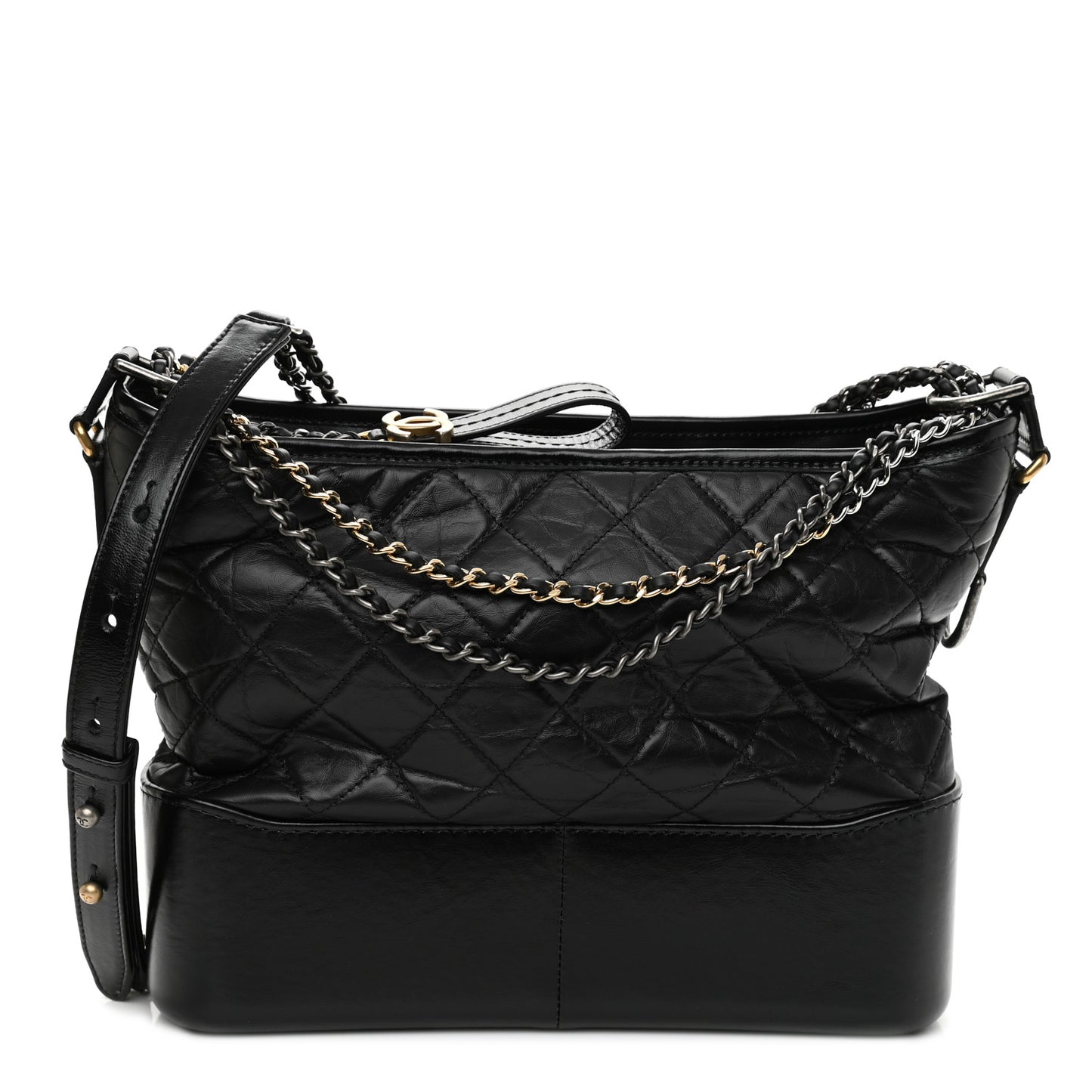 Aged Calfskin Quilted Medium Gabrielle Hobo Black