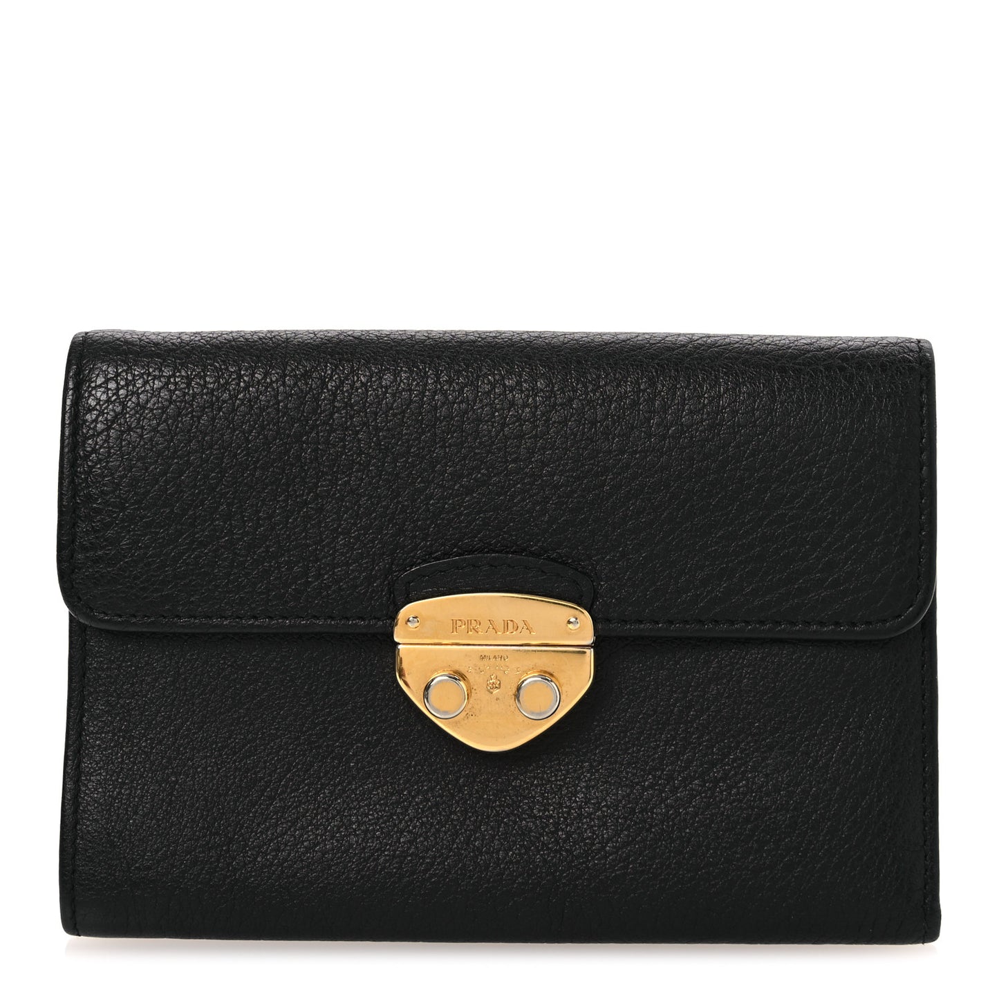 Vitello Daino Push Lock Flap Wallet Black