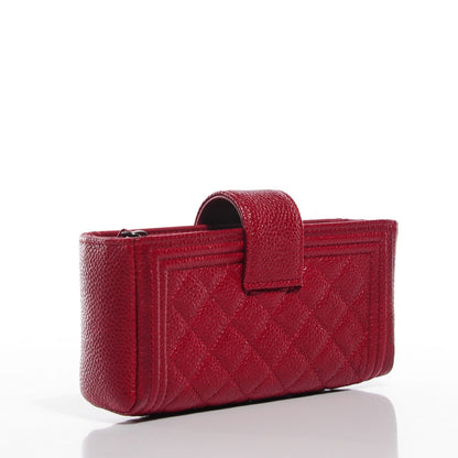 Chanel Caviar Quilted Mini Boy Phone Holder Clutch Dark Red 3 of 9