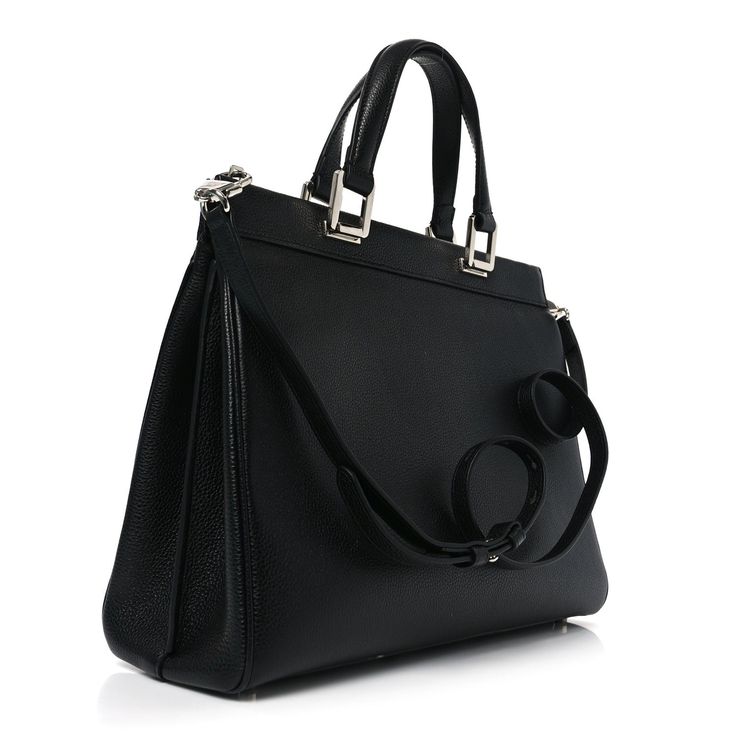 Grainy Calfskin Medium Zumi Top Handle Bag Black
