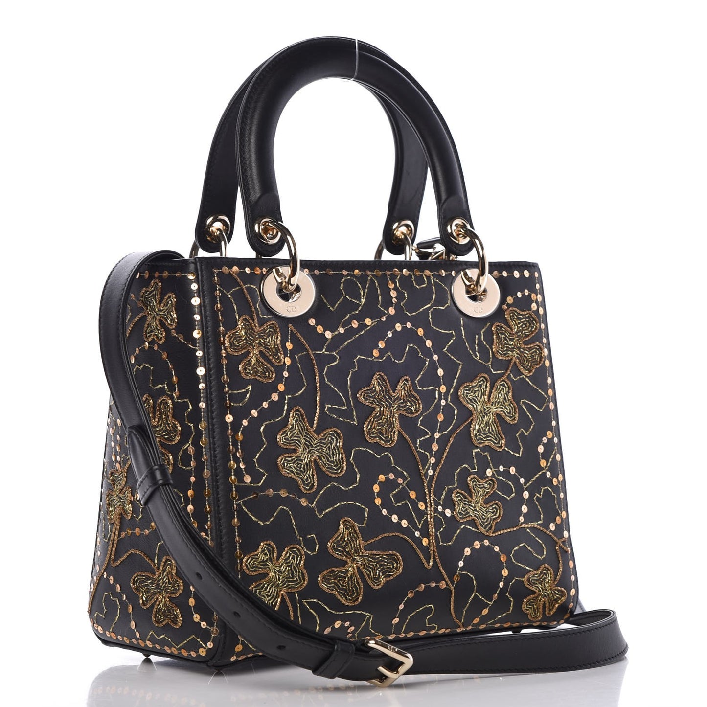 Smooth Calfskin Embroidered Medium Lady Dior Black