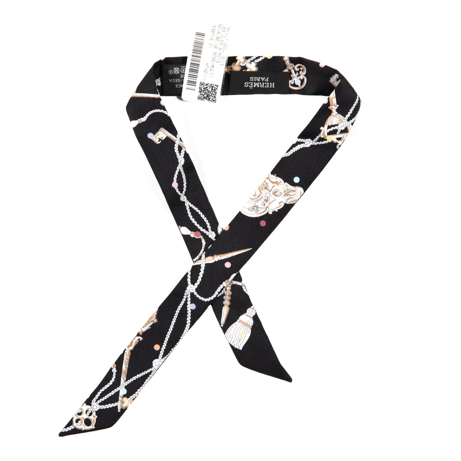 Hermes Silk Les Cles A Pois Doll Twilly Black Beige Rose 1 of 3