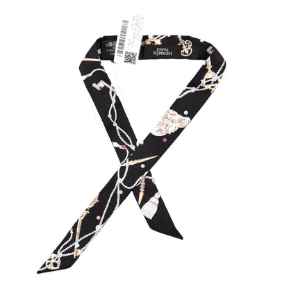 Hermes Silk Les Cles A Pois Doll Twilly Black Beige Rose 1 of 3