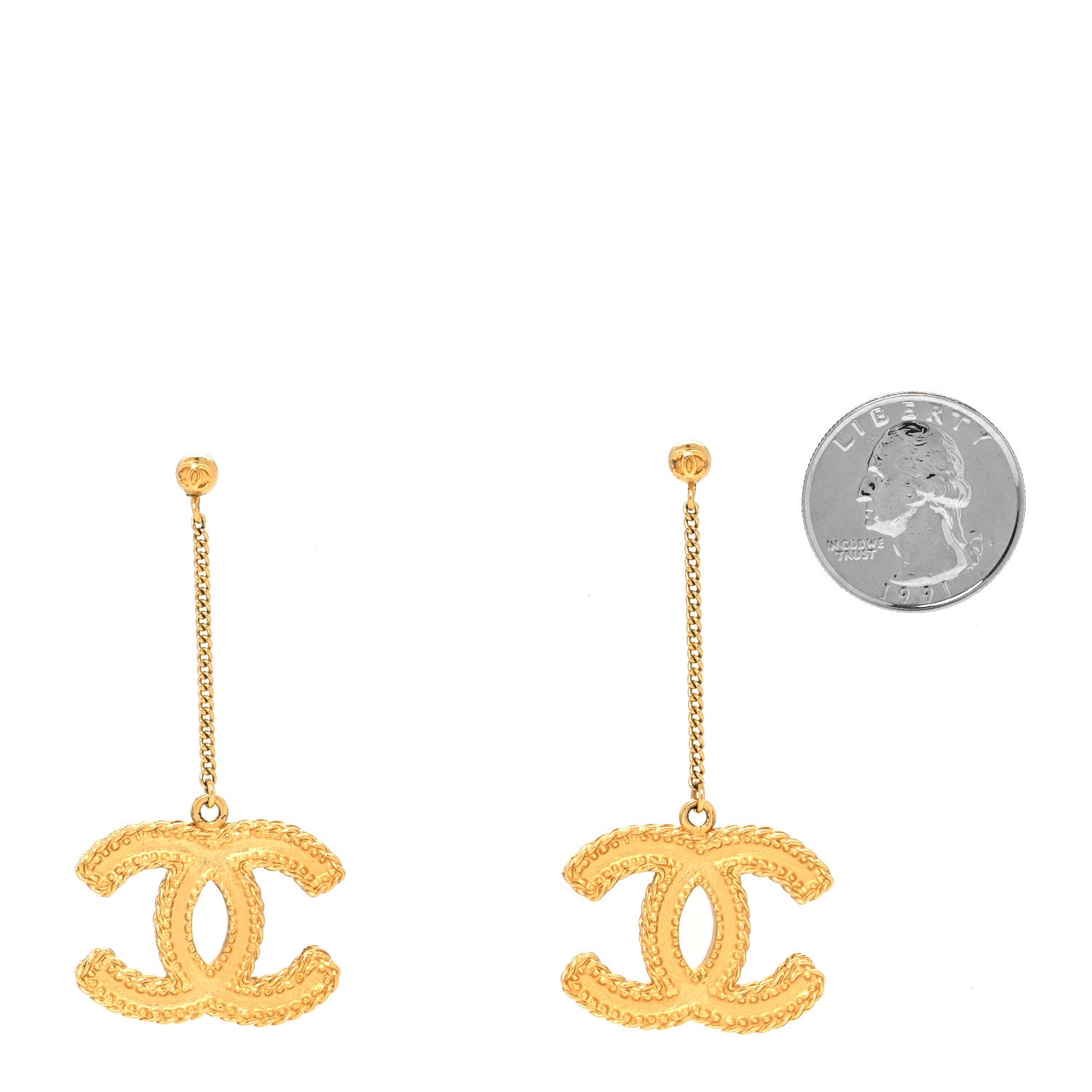 Chanel CC Drop Earrings Matte Gold 2 of 4